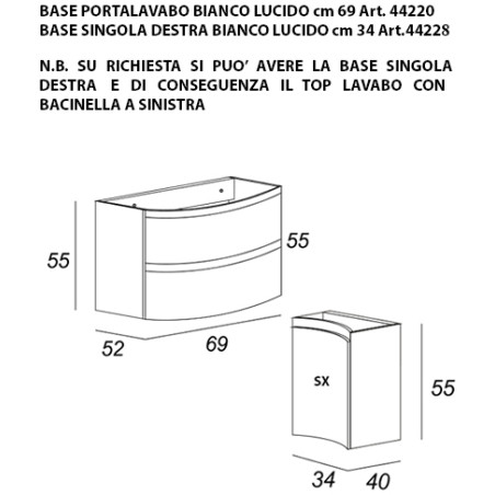 Mobile bagno sospeso Vague bianco, cm 104, solo base e lavabo in vetro