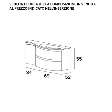 Mobile bagno sospeso Vague bianco, cm 104, solo base e lavabo in vetro