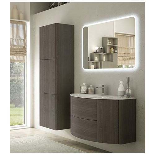 Mobile bagno sospeso Eden rovere scuro, cm 120, con lavabo e colonna a tre ante