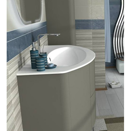 Mobile bagno sospeso Eden grigio talpa, cm 90, specchio a led e lavabo in vetro