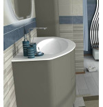 Mobile bagno sospeso Eden grigio talpa, cm 90, specchio a led e lavabo in vetro
