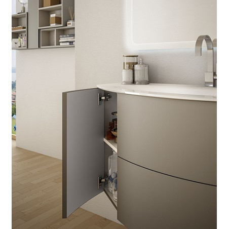 Mobile bagno sospeso Eden grigio talpa, cm 90, specchio a led e lavabo in vetro