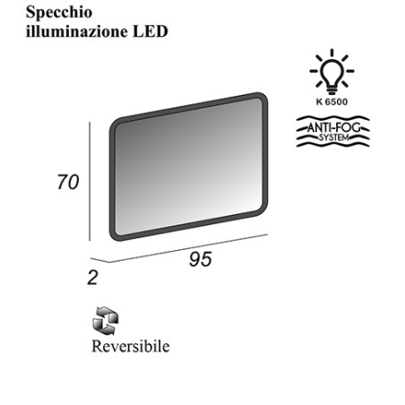 Mobile bagno sospeso Eden grigio talpa, cm 90, specchio a led e lavabo in vetro