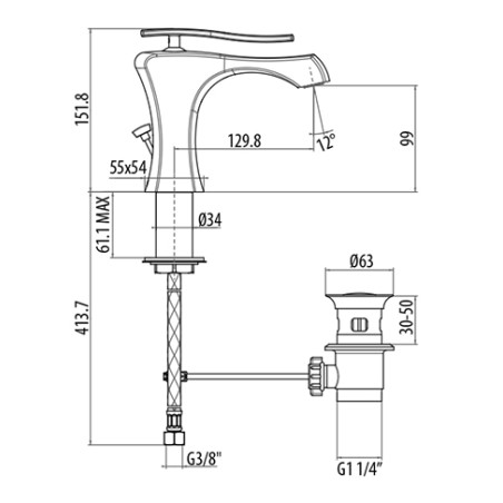Miscelatore monocomando rubinetto per lavabo con piletta di scarico, Gattoni Icarus, colore cromo