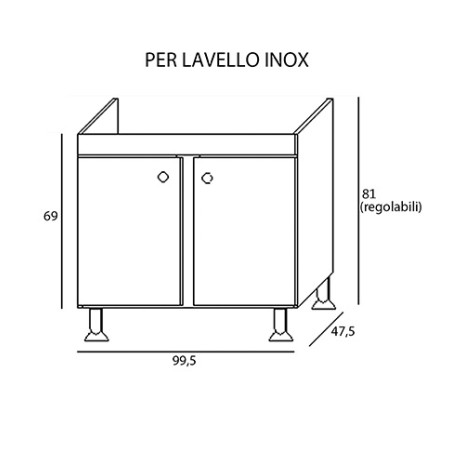 Mobile sottolavello 2 ante completo di lavello inox cm.100 e miscelatore Paini
