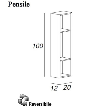 Pensile colonna a giorno 20x100x12 bianco lucido complemento arredo antigraffio