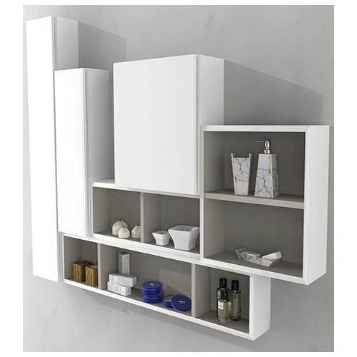 Parete attrezzata 140x100x17 bianco lucido complemento d'arredo antigraffio
