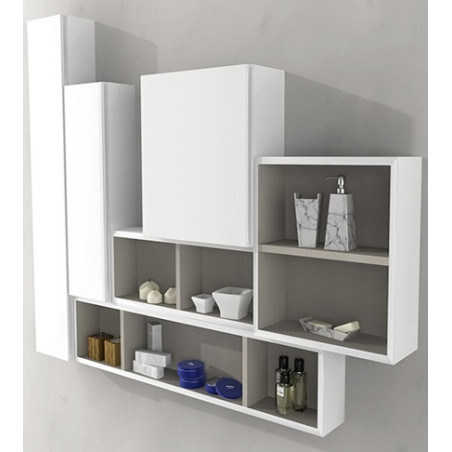 Parete attrezzata 140x100x17 bianco lucido complemento d'arredo antigraffio