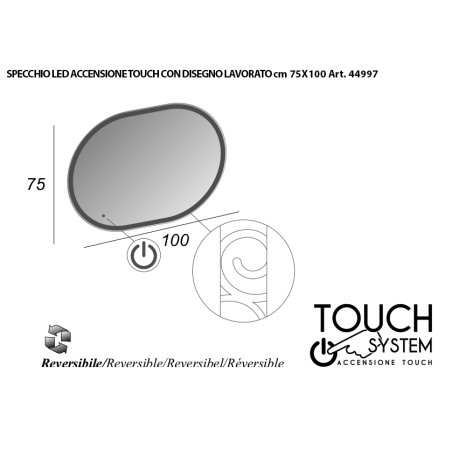Specchio led ovale cornice illuminata 100 x 75 reversibile