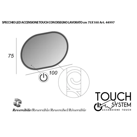 Specchio led ovale cornice illuminata 100 x 75 reversibile