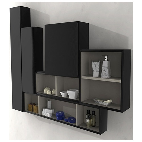 Parete attrezzata 140x100x17 nero lucido complemento d'arredo antigraffio