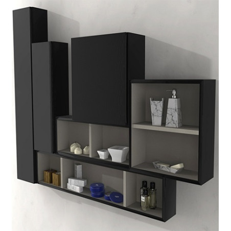 Parete attrezzata 140x100x17 nero lucido complemento d'arredo antigraffio