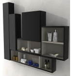Parete attrezzata 140x100x17 nero lucido complemento d'arredo antigraffio