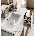 Mobile bagno sospeso Avril bianco lucido, cm 100, con lavabo, specchio e pensili