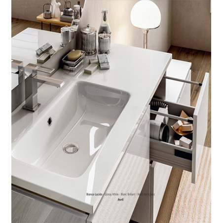 Mobile bagno sospeso Avril bianco, cm 100, con lavabo, specchio e cassettiera