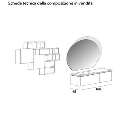 Mobile bagno sospeso Avril bianco, cm 100, con lavabo, specchio e pensili