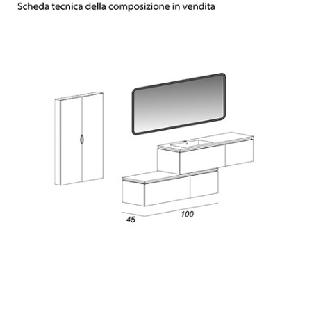 Mobile bagno sospeso Avril grigio talpa, cm 100, con lavabo, specchio e colonne
