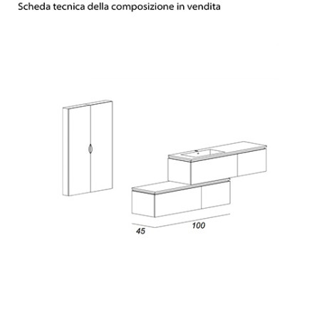 Mobile bagno sospeso Avril grigio talpa, cm 100, lavabo, cassettiera e colonne