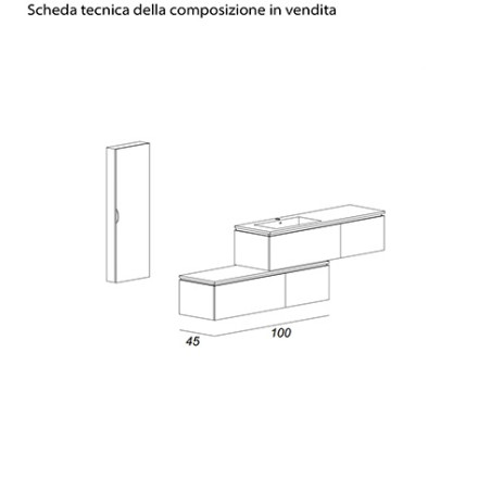 Mobile bagno sospeso Avril grigio talpa, cm 100, lavabo, cassettiera e colonna