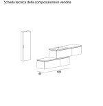 Mobile bagno sospeso Avril grigio talpa, cm 100, lavabo, cassettiera e colonna