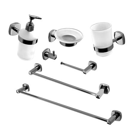 Set accessori bagno, in acciaio cromato e vetro satinato Trend serie completa Ares, pezzi 7