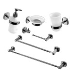 Set accessori bagno, in acciaio cromato e vetro satinato Trend serie completa Ares, pezzi 7