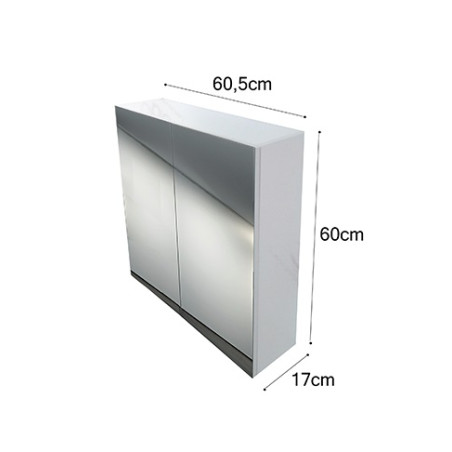 Specchiera contenitore 2 ante vetro, cm.60,5x60, con difetti ai bordi dei vetri