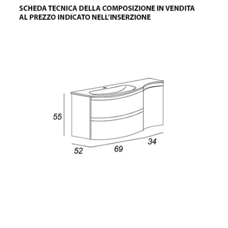 Mobile bagno sospeso Vague bianco, cm 104, solo base con lavabo in vetro bianco