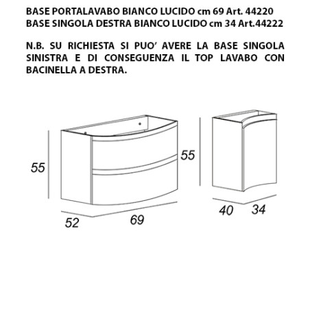 Mobile bagno sospeso Vague bianco, cm 104, solo base con lavabo in vetro bianco