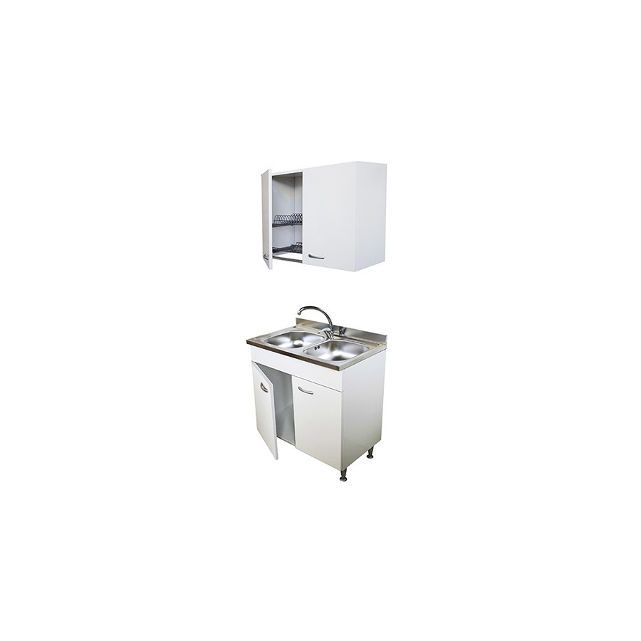 Mobile cucina bianco cm 80 con lavello 2 vasche e colapiatti
