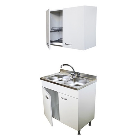 Mobile cucina bianco cm 80 con lavello 2 vasche e colapiatti