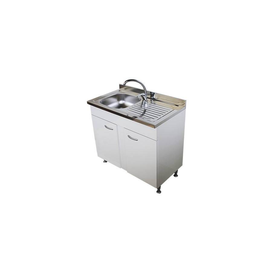 Lavello Autoportante In Acciaio Inox Singolo 90x60x80 Cm, Con Rubinetto Estraibile E Scolapiatti, Per Cucina E Garage