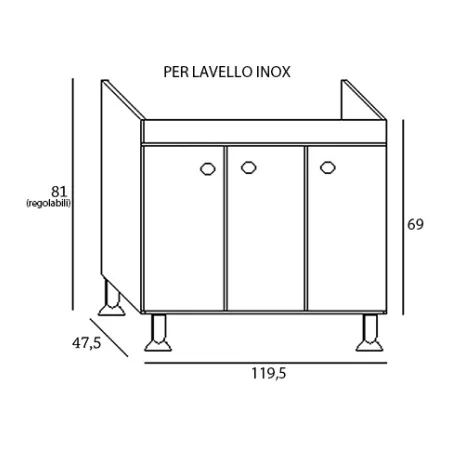 Mobile cucina 3 ante bianco cm.120 completo di lavello inox