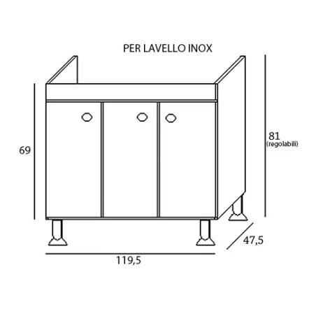 Sottolavello rovere cucina 3 ante cm 120 completo di lavello