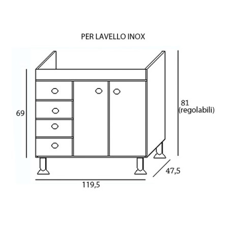 Mobile cucina 2 ante con cassetti a sx bianco senza lavello