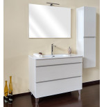 Mobile bagno sospeso frassino moire, 80cm, base con lavabo, specchio e colonna