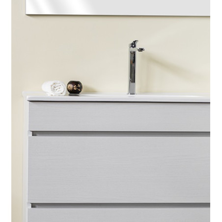 Mobile bagno sospeso frassino moire, 100cm, base con lavabo, specchio e colonna