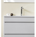 Mobile bagno sospeso frassino moire, 100cm, base con lavabo, specchio e colonna