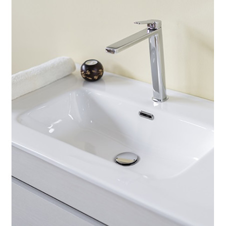 Mobile bagno sospeso frassino moire, 100cm, base con lavabo, specchio e colonna