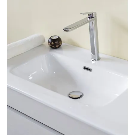 Mobile bagno sospeso frassino moire, 100cm, base con lavabo, specchio e colonna